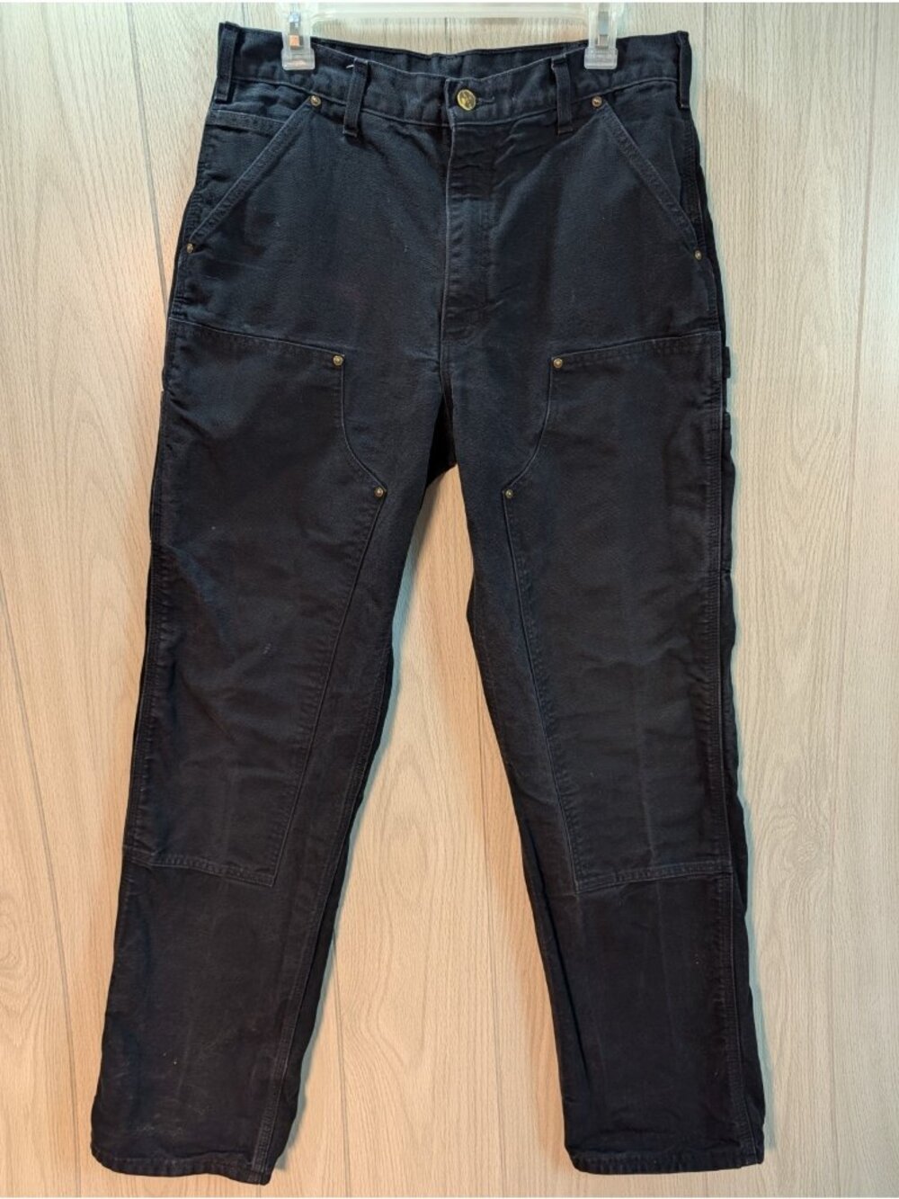 Carhartt Double Knee Black Canvas Pant Dungaree Fit B136-BLK Men’s 33x34